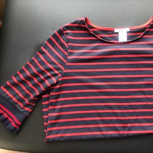 Red and Navy Blue Stripped 3/4 length Shirt